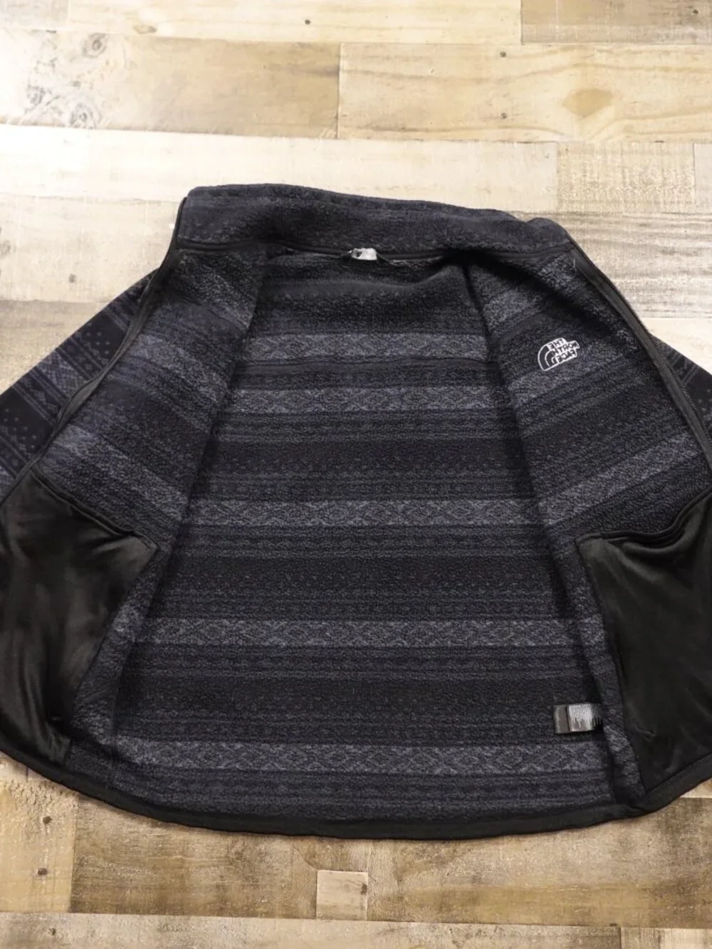 The‎ North Face Novelty Leo Sweater Fleece Jacket Men’s XL Black Gray Full Zip